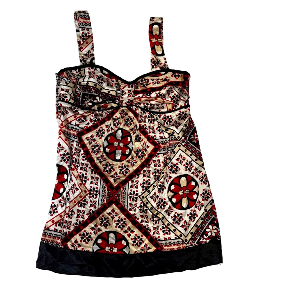 Dressbarn XL Sleeveless Mini Dress Red Floral Tile Print‎ Smocked Top Cute